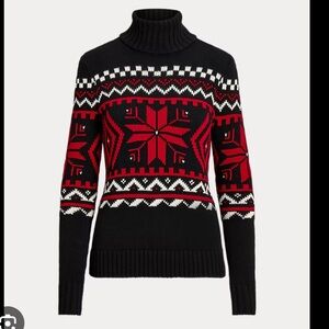 Lauren Ralph Lauren Fair Isle Cotton- Blend Black and Red Turtleneck Sweater